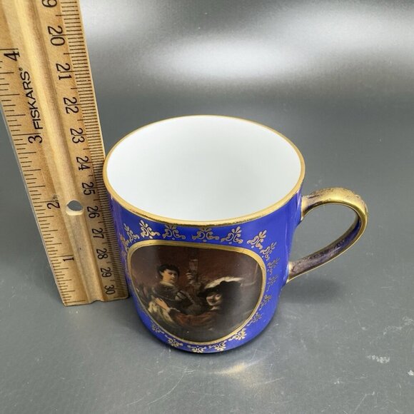 Kuba Bavaria Cobalt Blue Portrait Teacup And Saucer Set Germany Gold Edges VTG - Picture 6 of 16